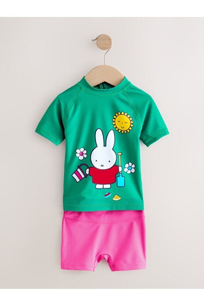 Yeşil Pembe Animal Desenli Sunsafe Korumalı Mayo Alt Üst Takım