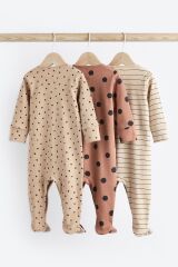 Next Baby % 100 Pamuklu Kahverengi Puantiye Desenli 3’lü Tulum Set