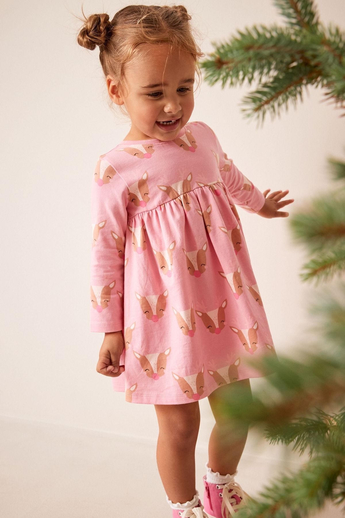 Next Baby % 100 Pamuklu Pink Reinder Elbise