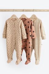 Next Baby % 100 Pamuklu Kahverengi Puantiye Desenli 3’lü Tulum Set