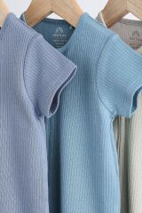 Next Baby % 100 Pamuklu Mavi Gri 3’lü Romper Set