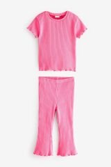 Next Baby Pamuklu Pembe Ribanalı Kısa Kollu Alt Üst Takım