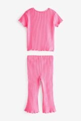 Next Baby Pamuklu Pembe Ribanalı Kısa Kollu Alt Üst Takım