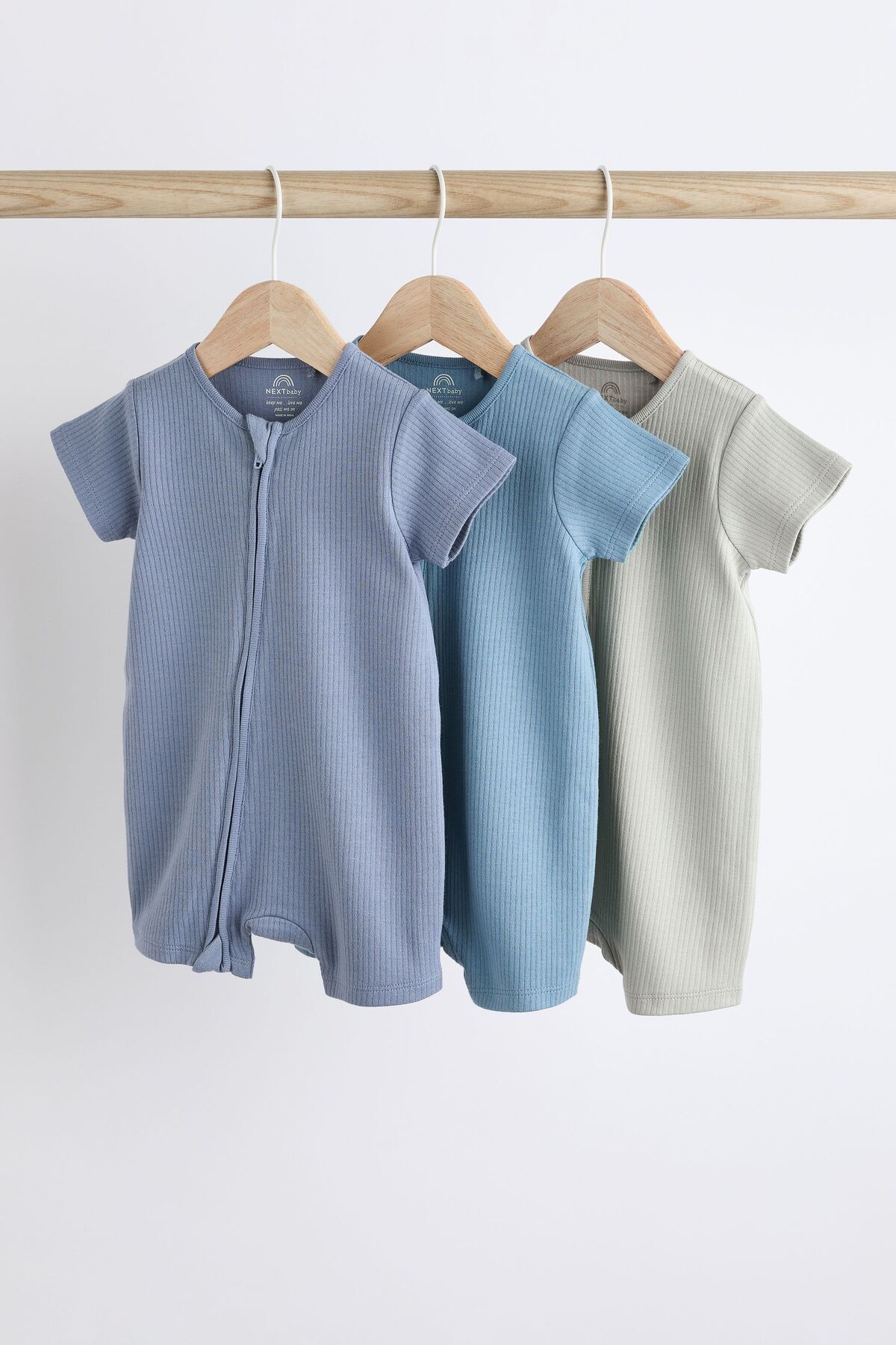 Next Baby % 100 Pamuklu Mavi Gri 3’lü Romper Set