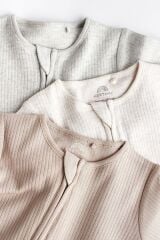 Next Baby % 100 Pamuklu Krem Gri 3’lü Tulum Set