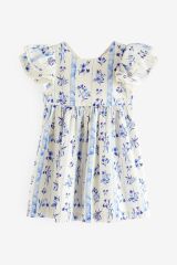 Next Baby % 100 Pamuklu Mavi Çiçek Desenli Melek Kol Elbise