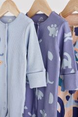 Next Baby % 100 Pamuklu Mavi Dinazor Desenli 3’lü Tulum Set