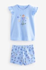 Next Baby % 100 Pamuklu Mavi Beyaz Peri Desenli Kısa Kollu Şortlu 3’lü Alt Üst Takım