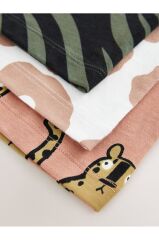 %100 Pamuklu Animal Baskı Kısa Kollu 3'lü Thsirt Set