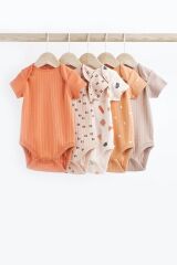 Next Baby % 100 Pamuklu Turuncu Kısa Kollu 5’li Body Zıbın Set