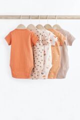 Next Baby % 100 Pamuklu Turuncu Kısa Kollu 5’li Body Zıbın Set