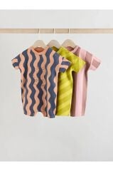 % 100 Pamuklu Kahverengi Çizgili 3'lü Romper Set