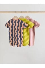 % 100 Pamuklu Kahverengi Çizgili 3'lü Romper Set