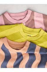 % 100 Pamuklu Kahverengi Çizgili 3'lü Romper Set