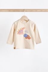 Next Baby % 100 Pamuklu Turuncu Parlak Dino Desenli Uzun Kollu Alt Üst Takım