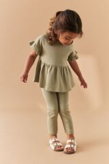 Next Baby % 100 Pamuklu Yeşil Waffle Kısa Kollu Taytlı Aşt Üst Takım