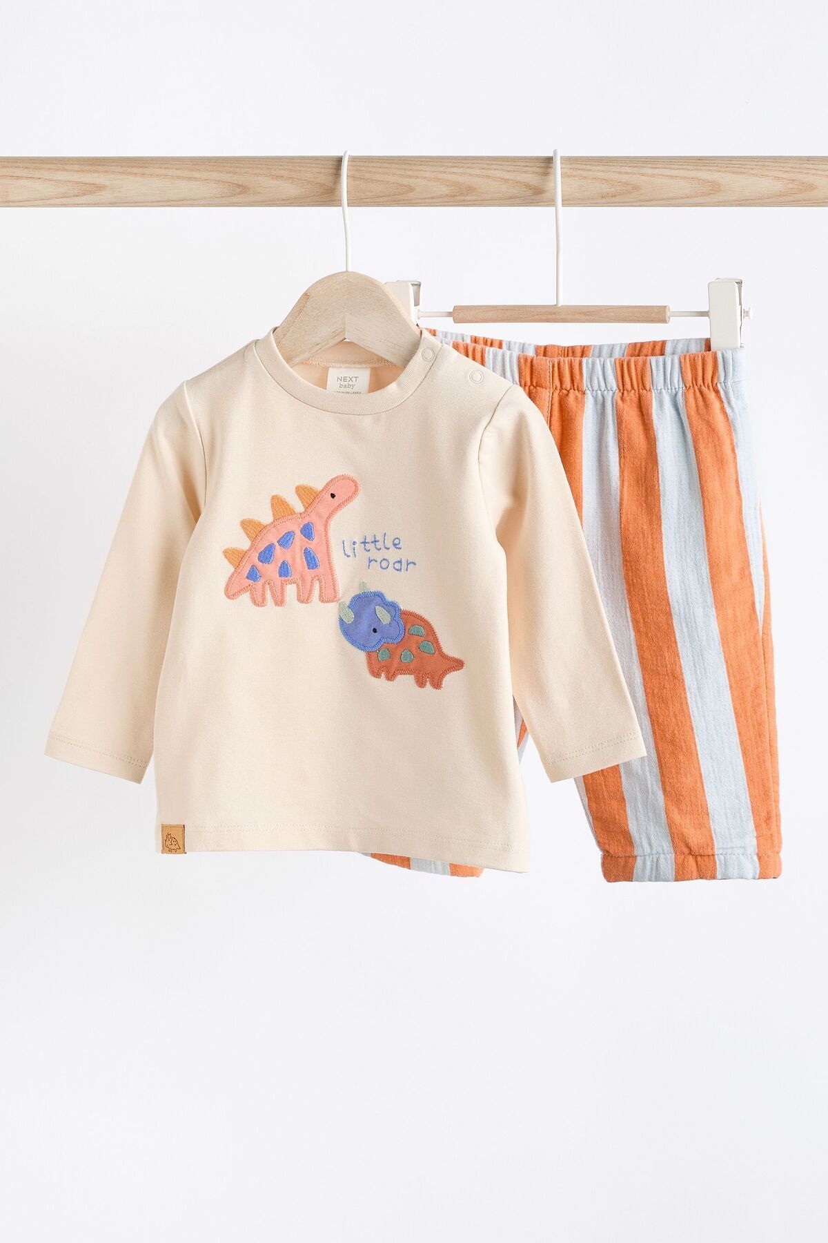 Next Baby % 100 Pamuklu Turuncu Parlak Dino Desenli Uzun Kollu Alt Üst Takım