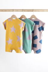 Next Baby % 100 Pamuklu Sarı Yıldız Desenli Romper 3’lü Set