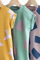 Next Baby % 100 Pamuklu Sarı Yıldız Desenli Romper 3’lü Set