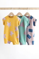Next Baby % 100 Pamuklu Sarı Yıldız Desenli Romper 3’lü Set
