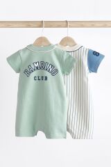 Next Baby % 100 Pamuklu Mavi Beyaz Polo Yaka 2’li Romper Set