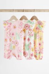 Next Baby % 100 Pamuklu Pembe Sarı Gül Desenli 3’lü Romper Set