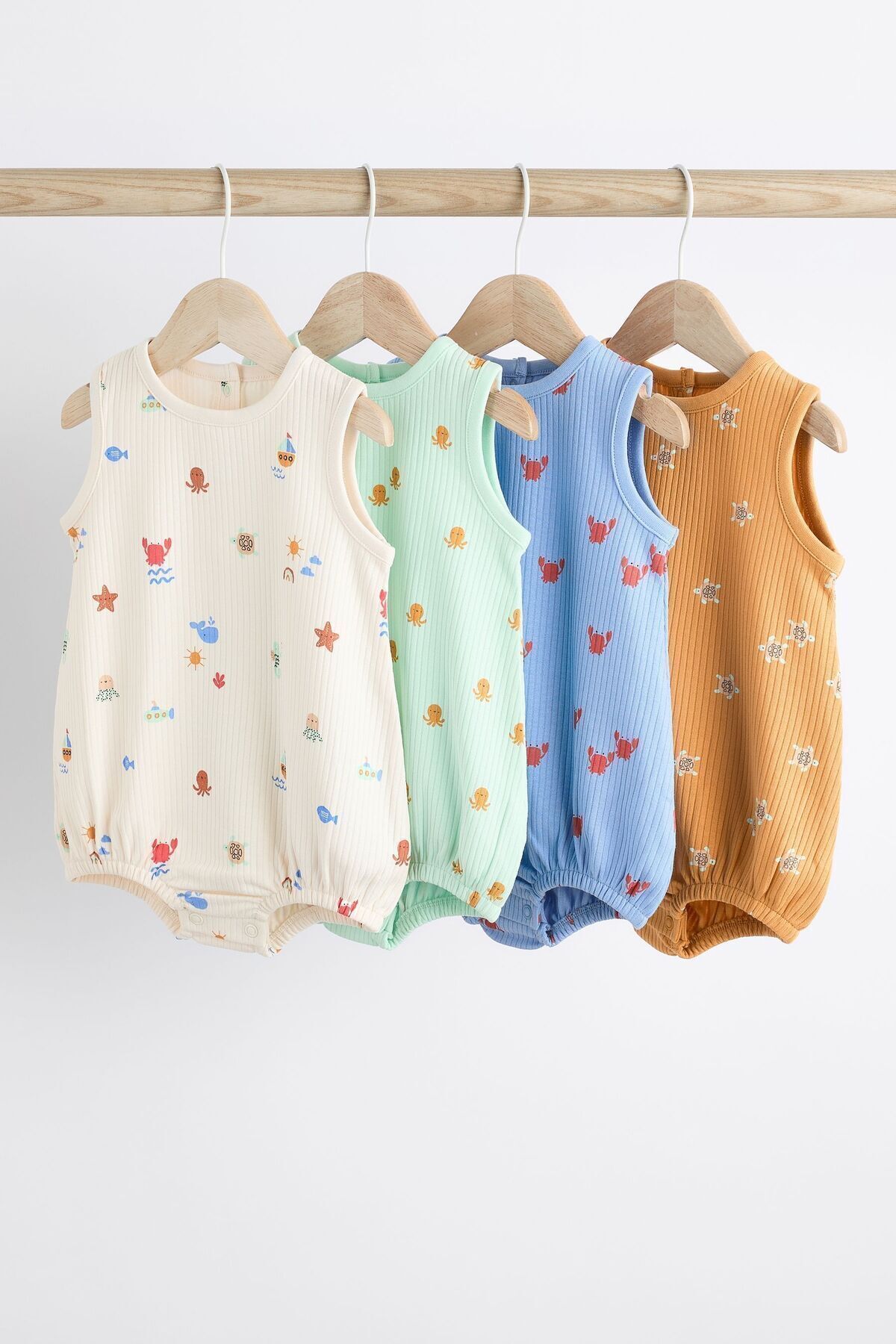 Next Baby % 100 Pamuklu Çoklu Deniz Yaşamı Desenli 4’lü Romper Set