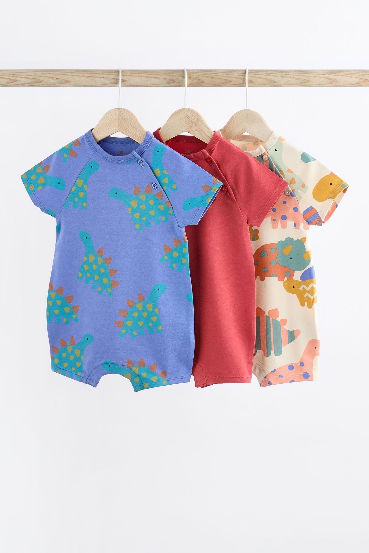 Next Baby % 100 Pamuklu Kırmızı Dinazor Desenli 3’lü Tulum Set