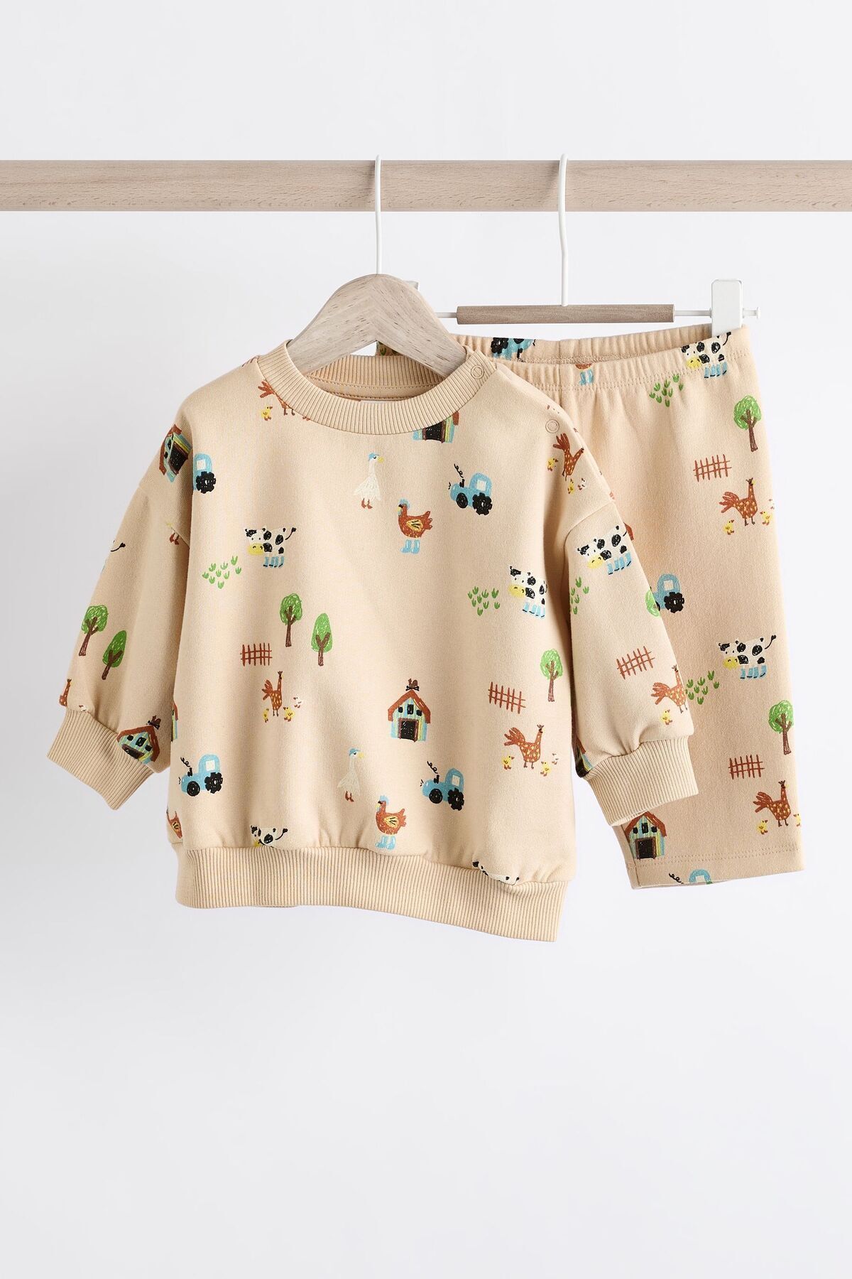 Next Baby Pamuklu Krem Çiftlik Desenli Sweatshirt Jogger Alt Üst Takım