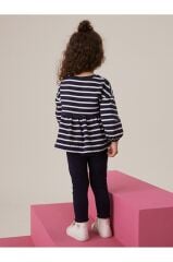 Pamuklu Lacivert Çizgili Çiçek Desenli Uzun Kollu Alt Üst Takım