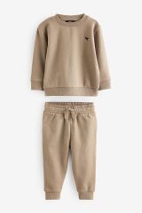 Next Baby Pamuklu Krem Kahve Sweatshirt Jogger Alt Üst Takım