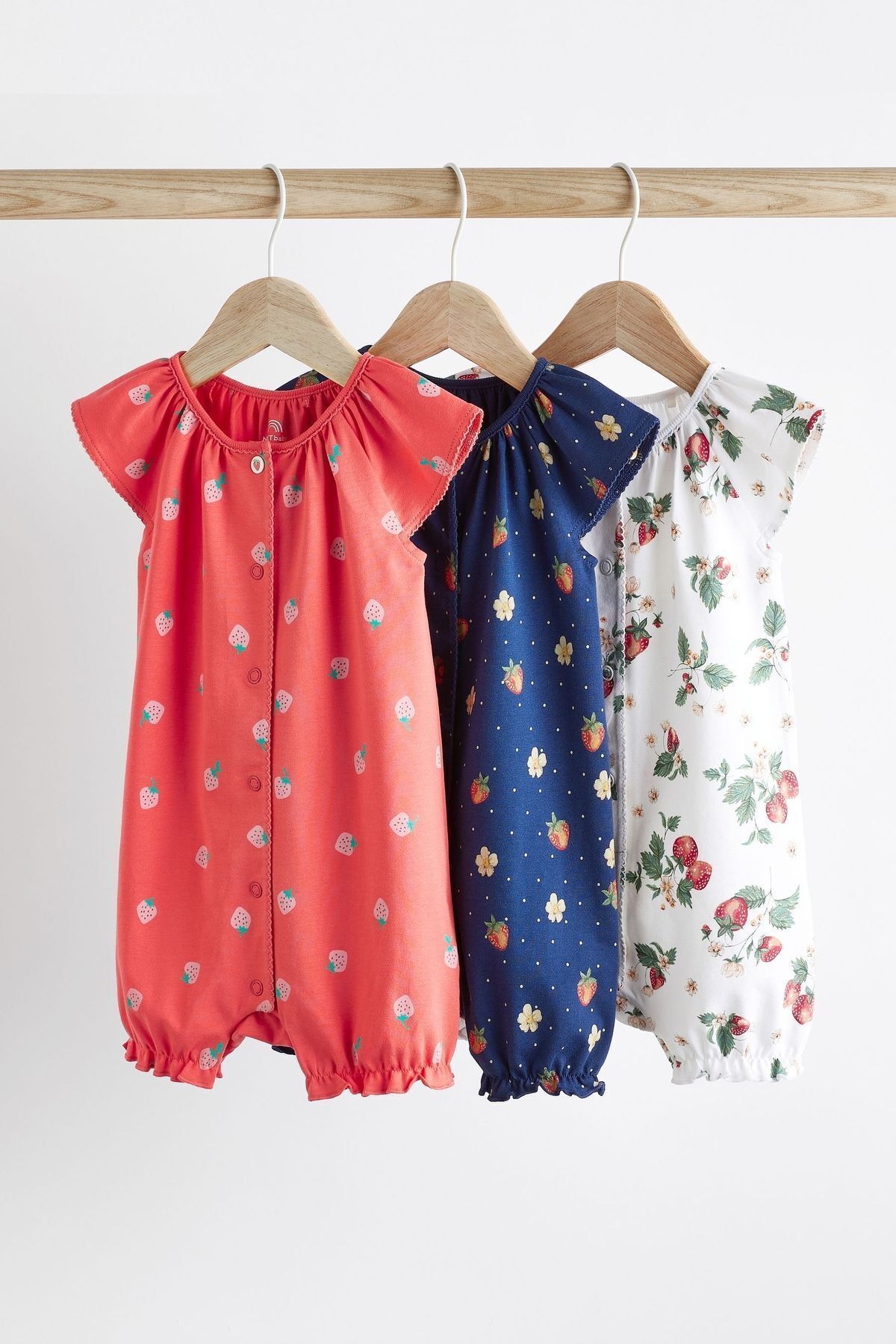 Next Baby % 100 Pamuklu Kırmızı Çilek Desenli 3’lü Romper Set