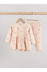 Pembe Gingham Ayı Baskılı Uzun Kollu Alt Üst Takım