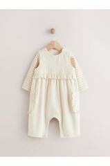 % 100 Pamuklu Krem Fırfırlı Salopet Body Zıbın Set