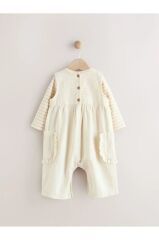 % 100 Pamuklu Krem Fırfırlı Salopet Body Zıbın Set