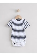 Pamuklu Mavi Denim Timsah Desenli Salopet Body Zıbın Set
