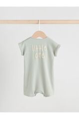 %100 Pamuklu Mavi Gri Baskılı 3'lü Romper Set