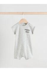 %100 Pamuklu Mavi Gri Baskılı 3'lü Romper Set