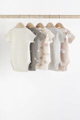 Next Baby % 100 Pamuklu Gri Koyun Desenli Kısa Kollu 5’li Bebek Body Zıbın Set