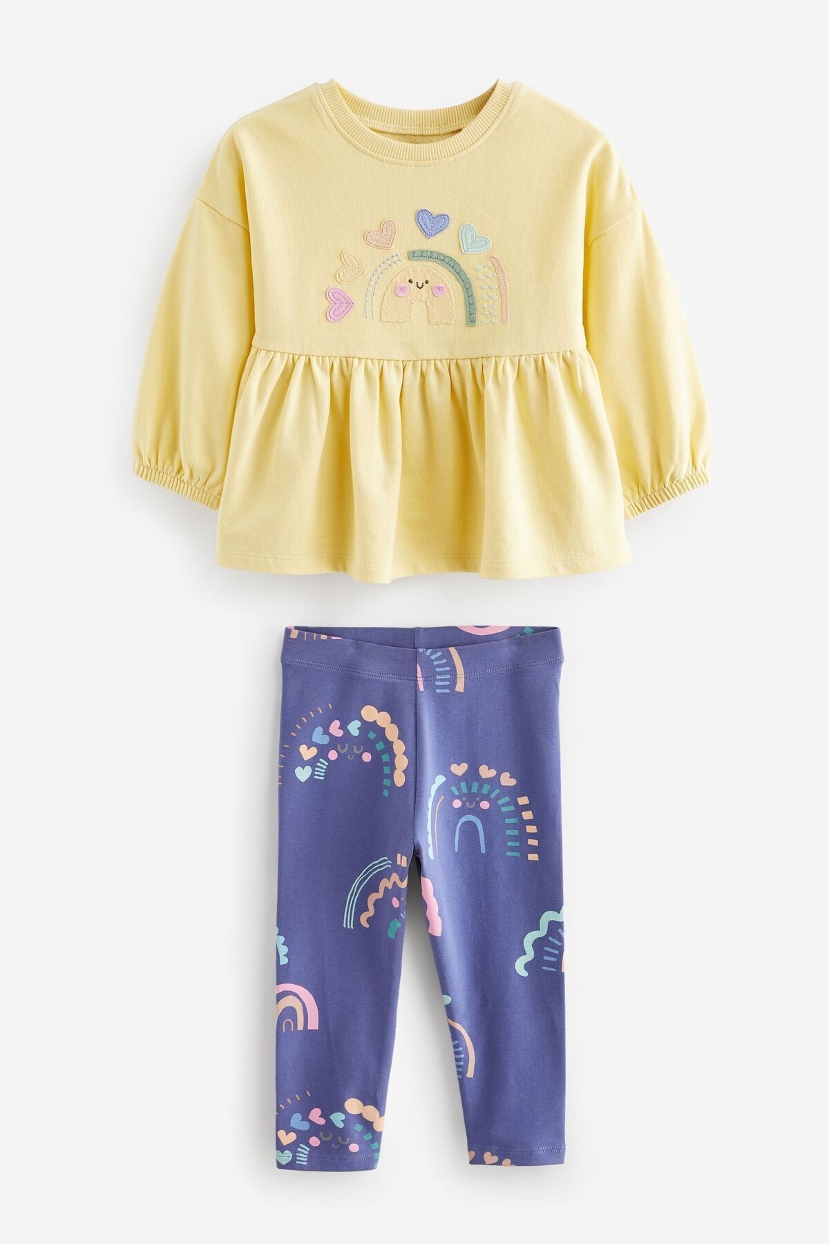 Next Baby % 100 Pamuklu Sarı Gökkuşağı Desenli Uzun Kollu Taytlı Alt Üst Takım