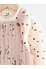 Pamuklu Pembe Tavşan Desenli Salopet Body Zıbın Set