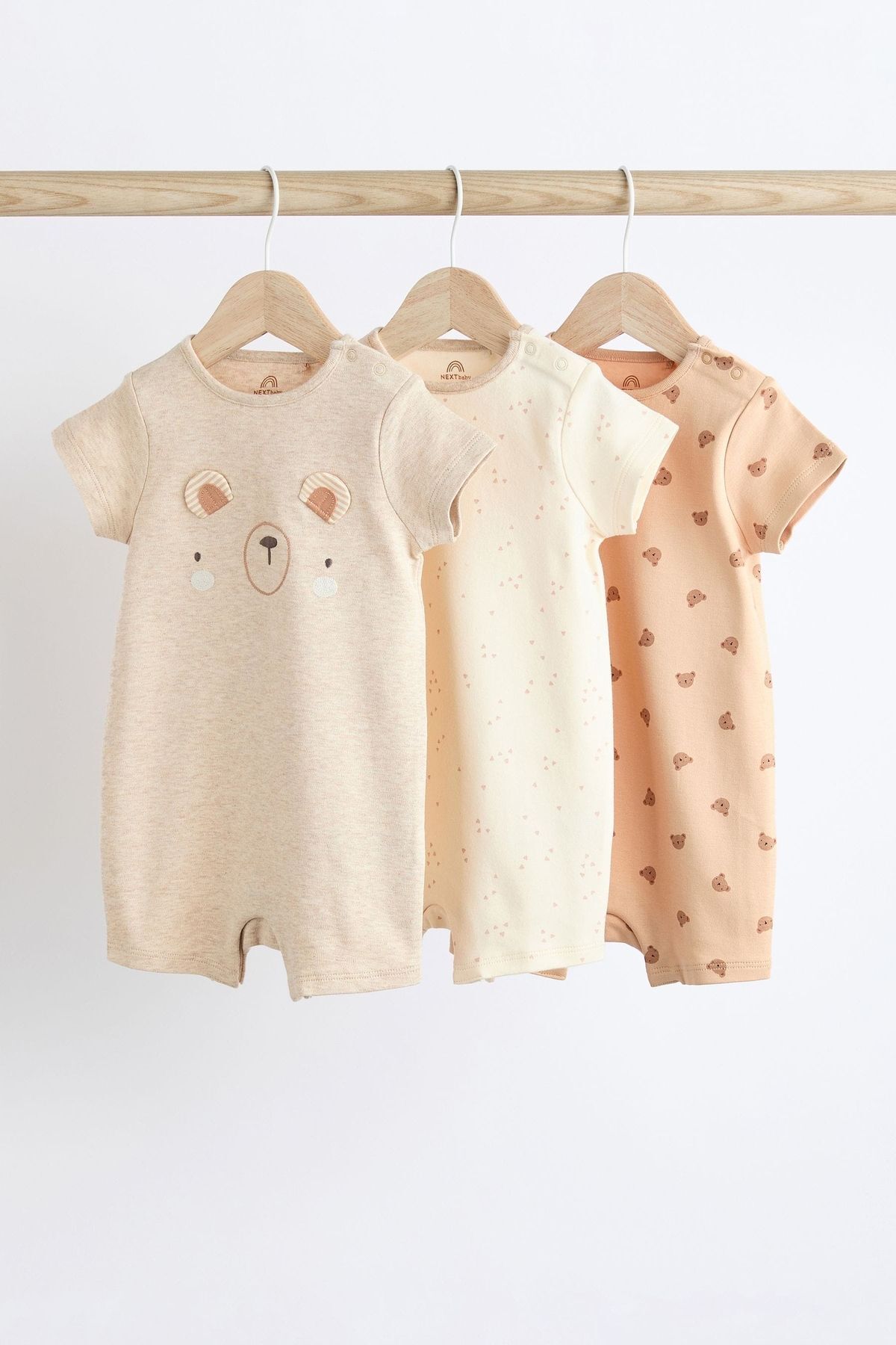 Next Baby % 100 Pamuklu Krem Ayıcık Desenli 3’lü Romper Set