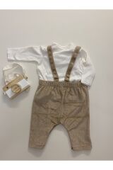 Next Baby % 100 Pamuklu Krem Ayıcık Desenli Salopet Body Zıbın Set