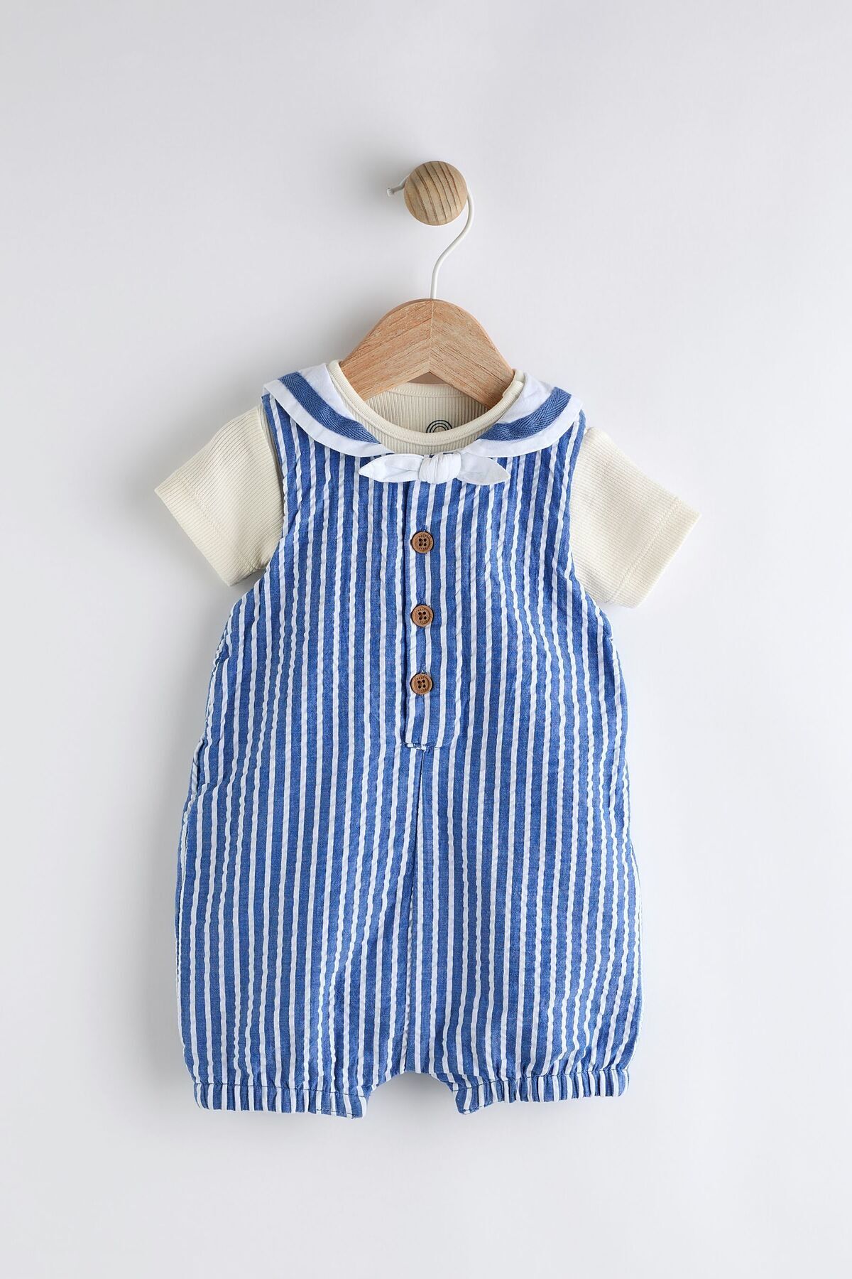 Next Baby Pamuklu Mavi Şerit Desenli Denizci Salopet Body Zıbın Set
