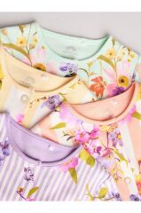 %100 Pamuklu Pembe Çiçek Desenli 4'lü Tulum Set