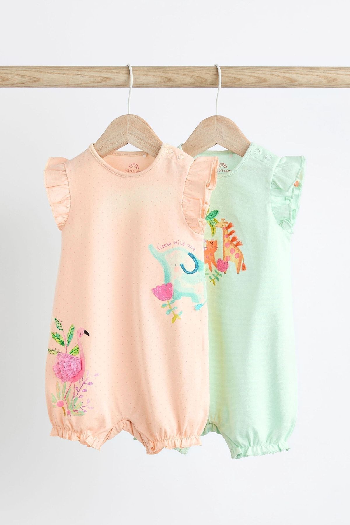 Next Baby % 100 Pamuklu Pastel Pembe Animal Baskı Romper 2’li Set