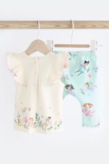 Next Baby Pamuklu Beyaz Peri Desenli Kısa Kollu Taytlı Alt Üst Takım