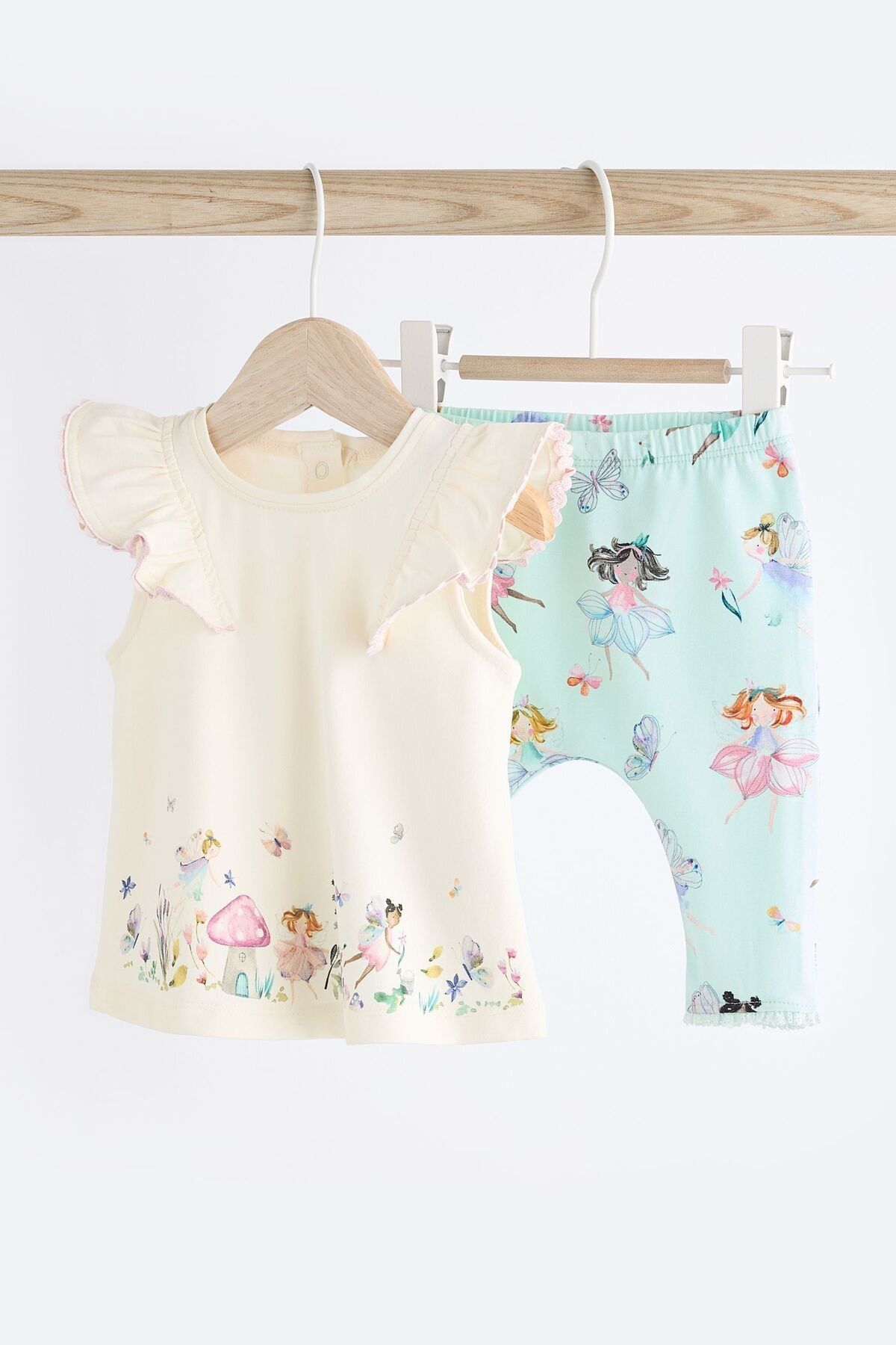 Next Baby Pamuklu Beyaz Peri Desenli Kısa Kollu Taytlı Alt Üst Takım
