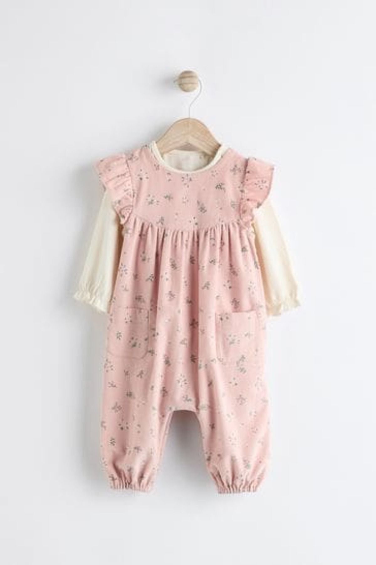 Next Baby Pamuklu Pembe Çiçek Desenli Bebek Body  Zıbın Salopet Takımı