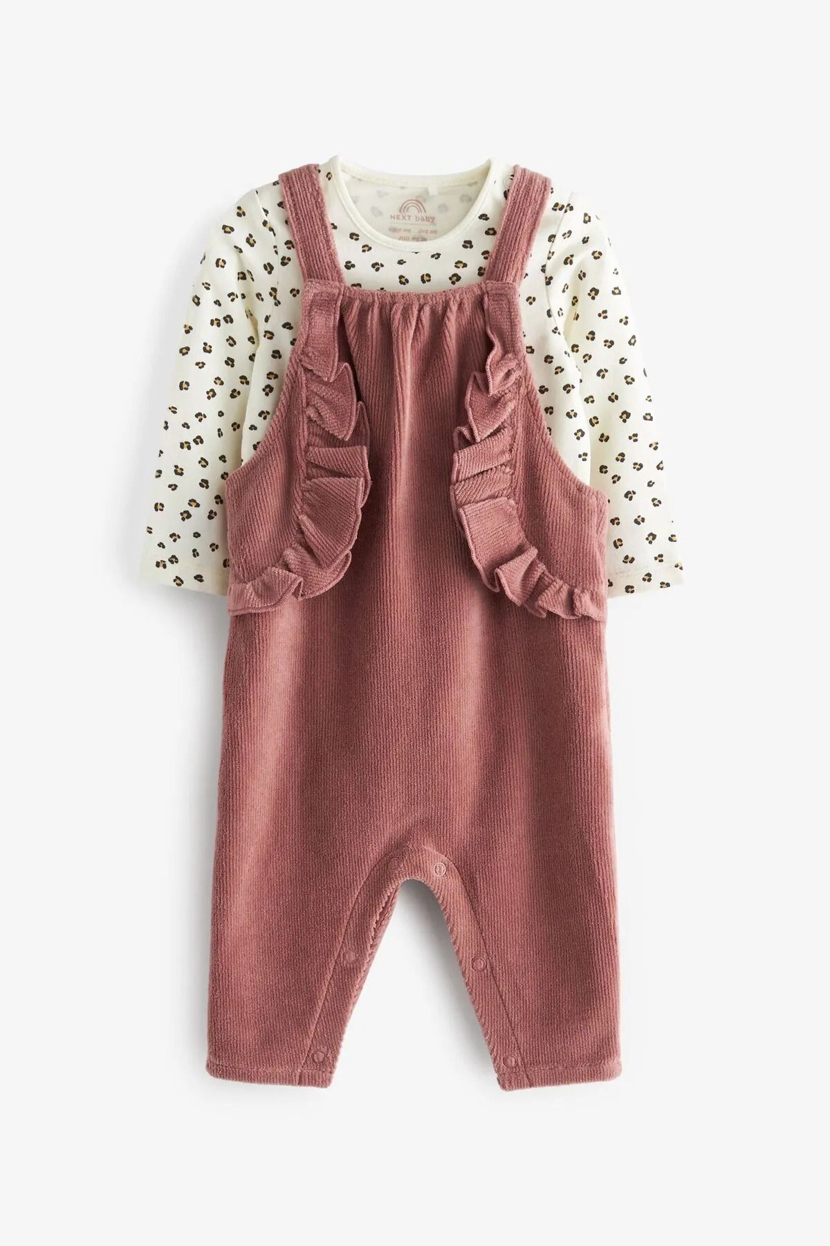 Next Baby % 100 Pamuklu Dark Pink Fırfırlı Salopet Body Zıbın Set